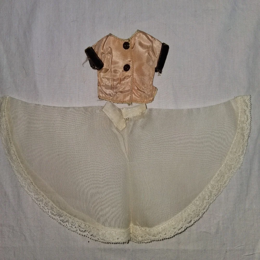 Vintage Doll Clothes Outfit Pink Satin Top Lace Skirt‎ Fashion Doll Accessory